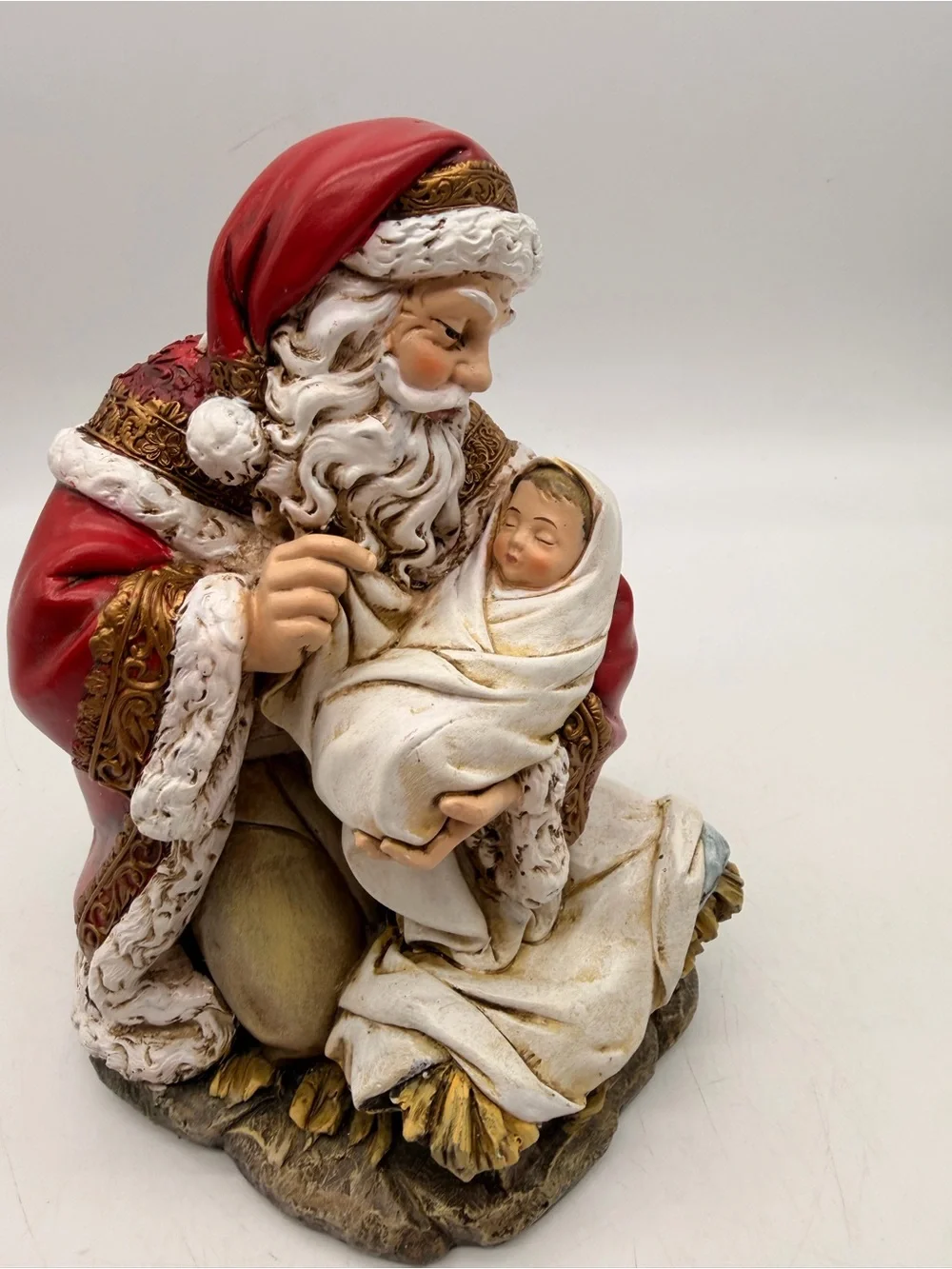Kneeling Adoring Santa Claus Holding Infant Christ 7